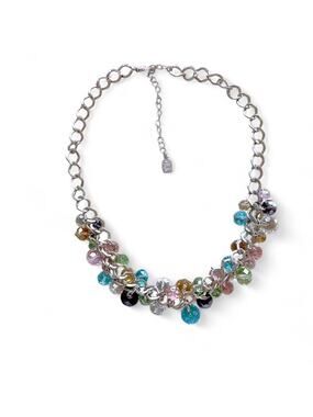 Multicolor crystal necklace with silver chain